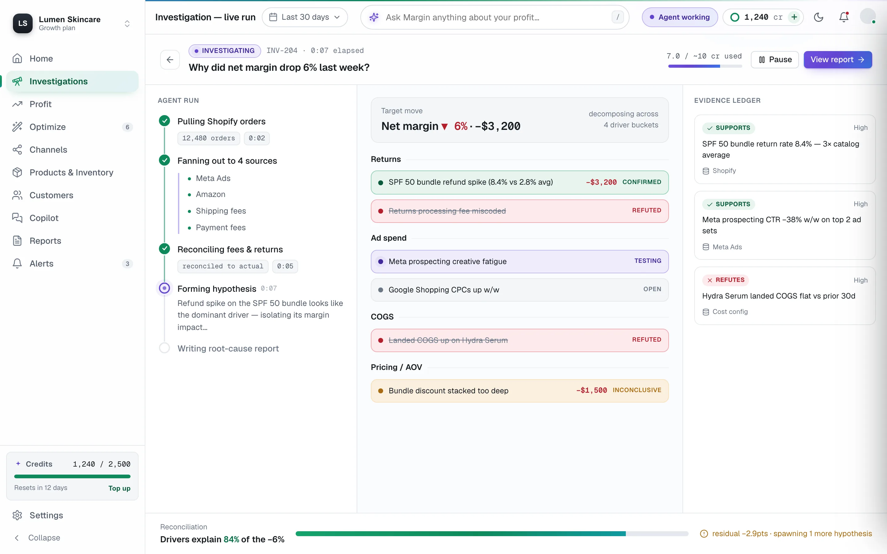 Live investigation, product screenshot
