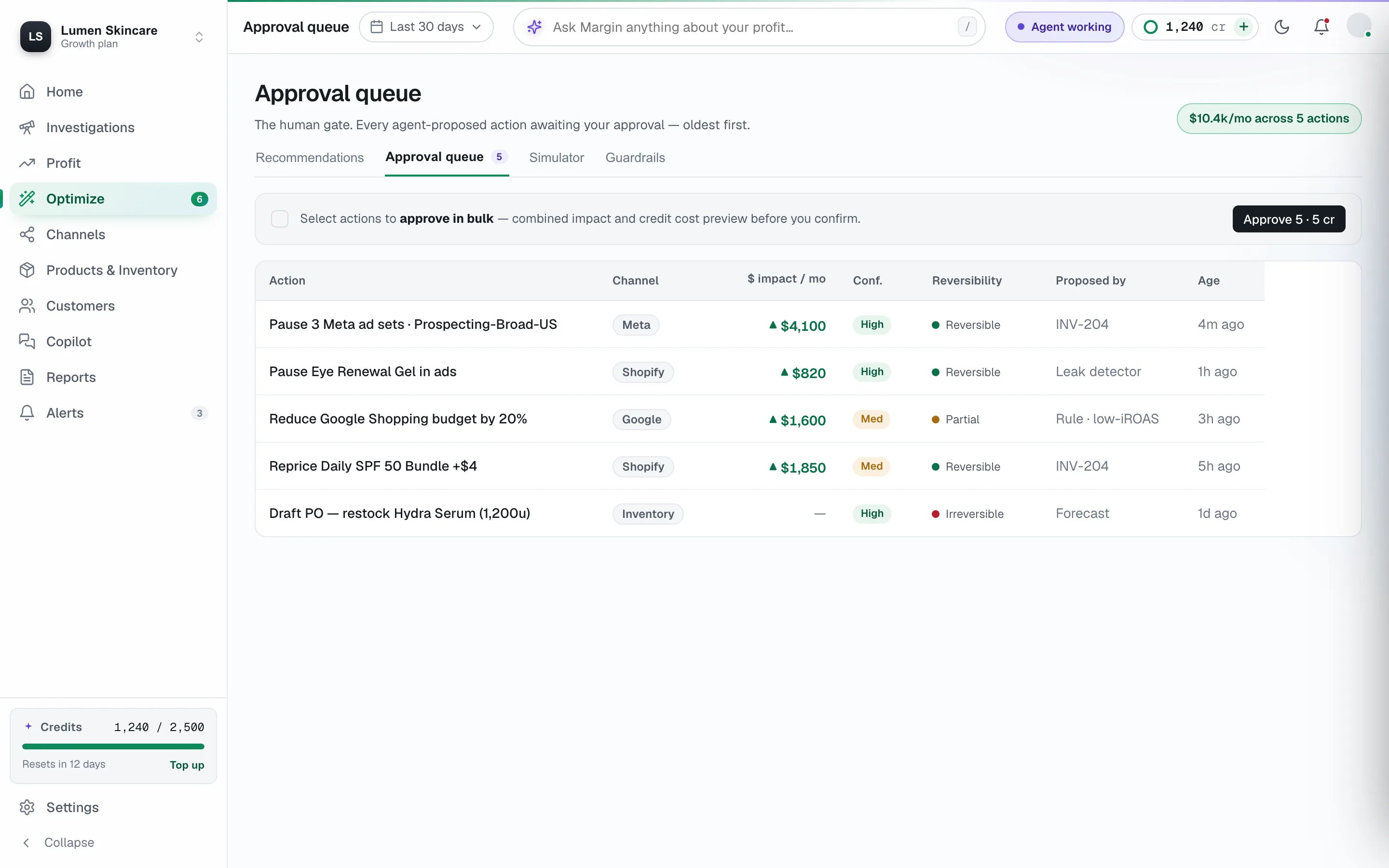 Approval queue, product screenshot